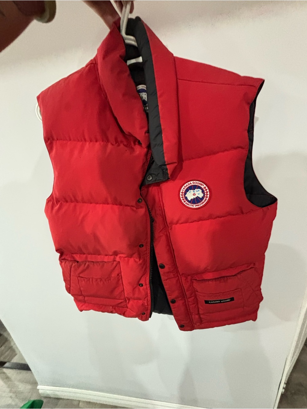 Canada Goose Red Quilted Down Vest with Black Trim